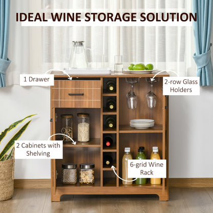 Retro Wine Cabinet - 6 Bottle Storage, Brown MDF