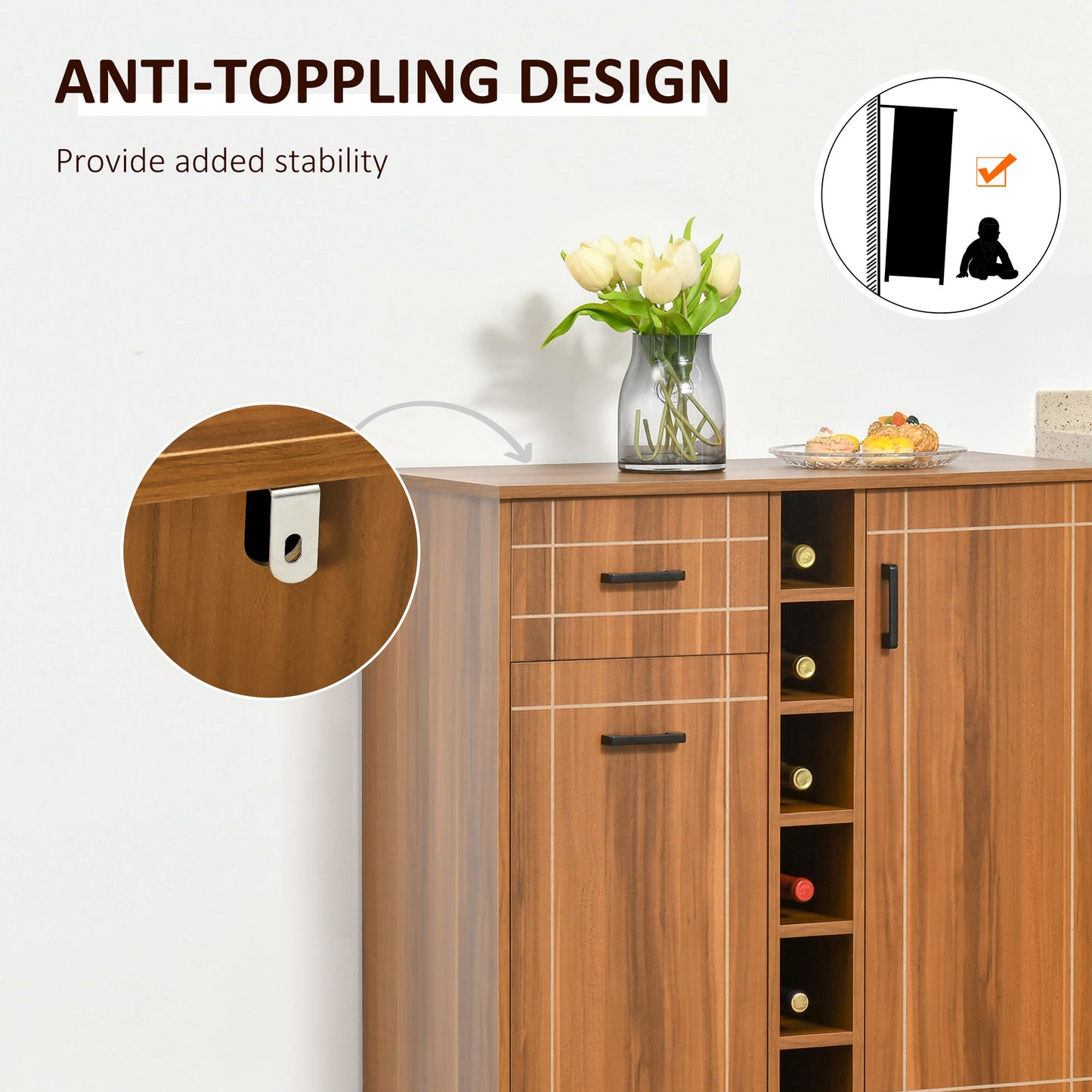 Retro Wine Cabinet - 6 Bottle Storage, Brown MDF
