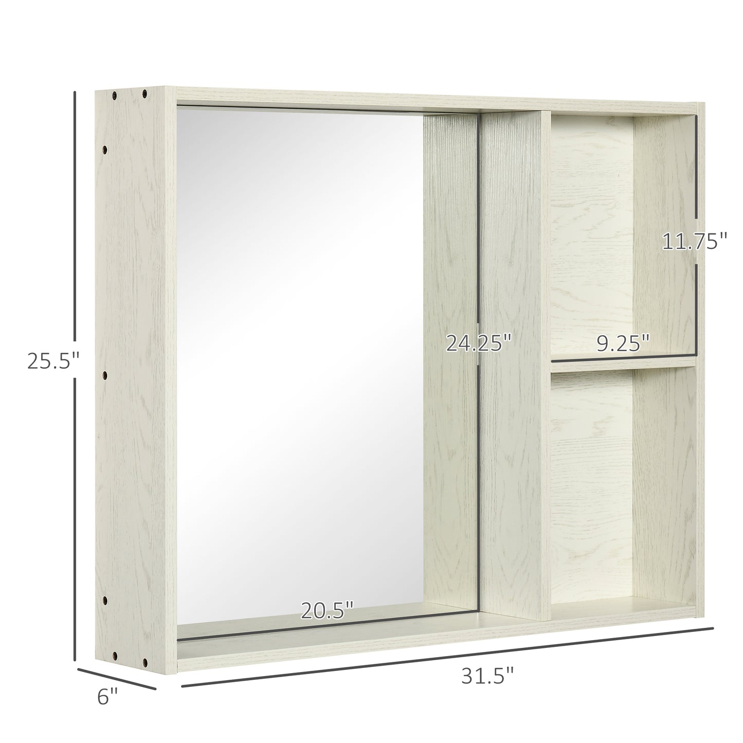 White Bathroom Medicine Cabinet with Mirror & Shelf - 31.5" for Living Room