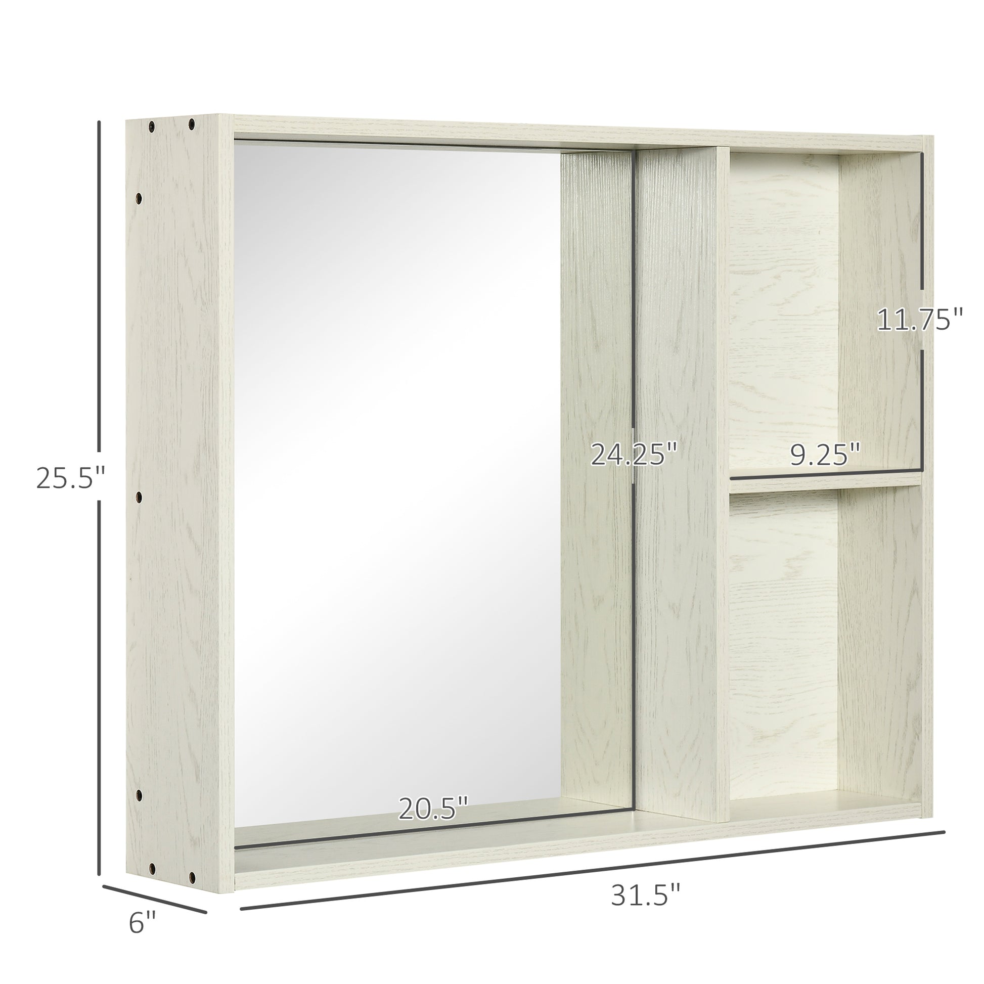 White Bathroom Medicine Cabinet with Mirror & Shelf - 31.5" for Living Room