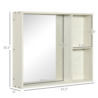 White Bathroom Medicine Cabinet with Mirror & Shelf - 31.5" for Living Room