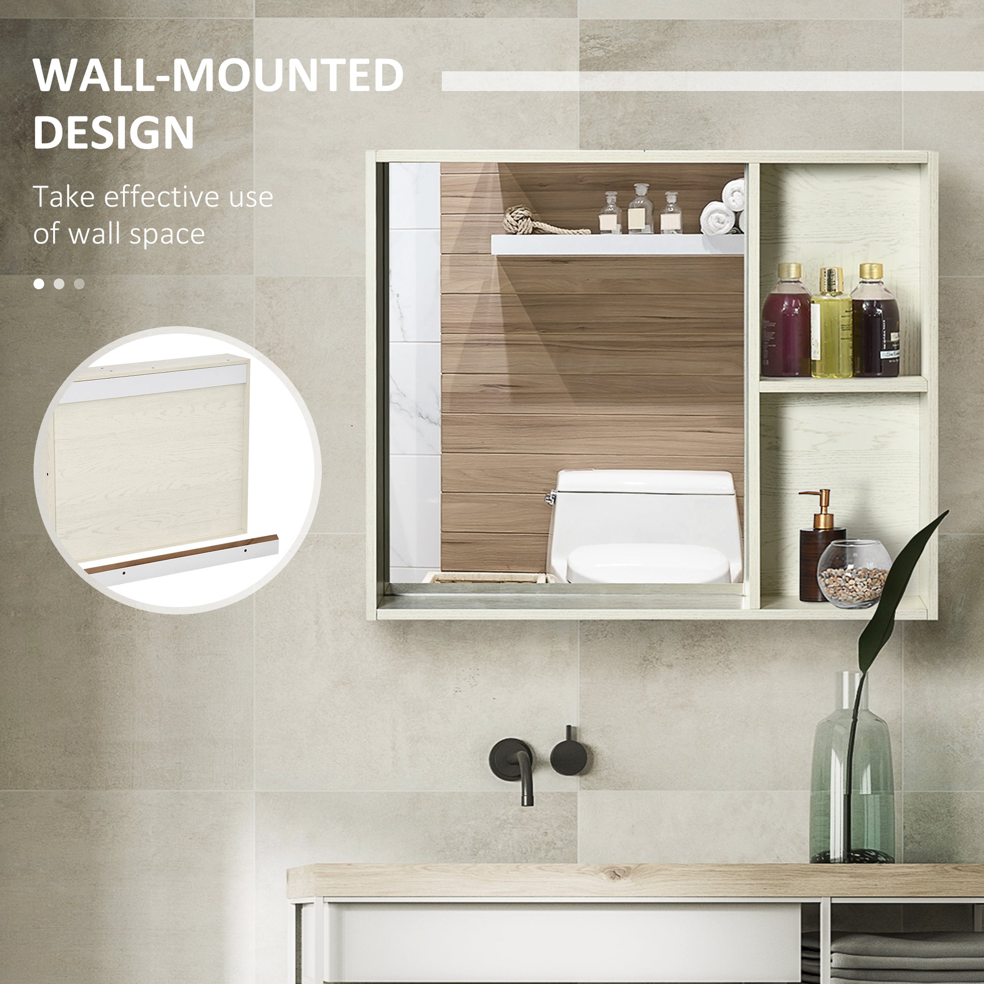White Bathroom Medicine Cabinet with Mirror & Shelf - 31.5" for Living Room