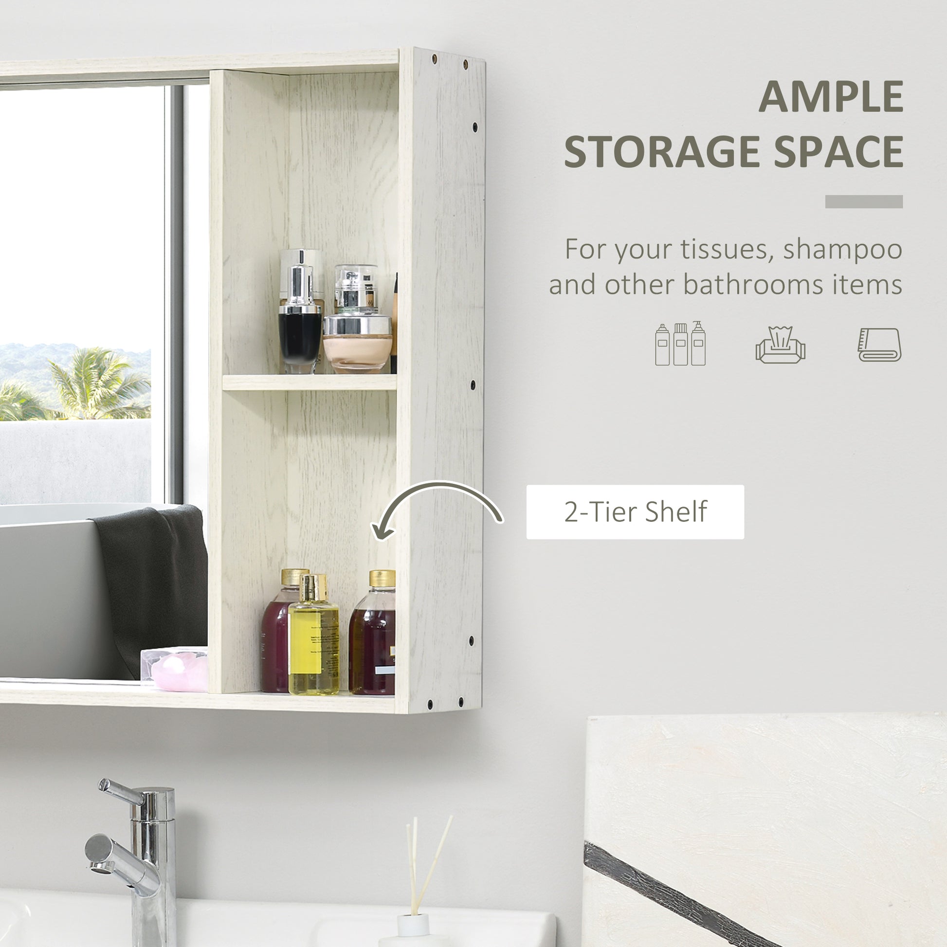 White Bathroom Medicine Cabinet with Mirror & Shelf - 31.5" for Living Room