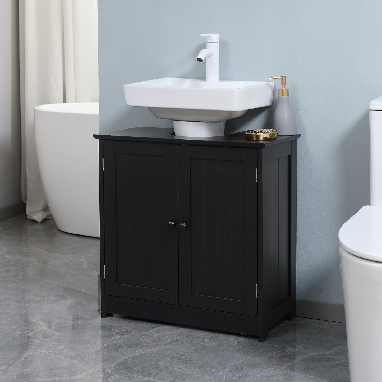 Black MDF Under Sink Bathroom Cabinet - Storage & Organization