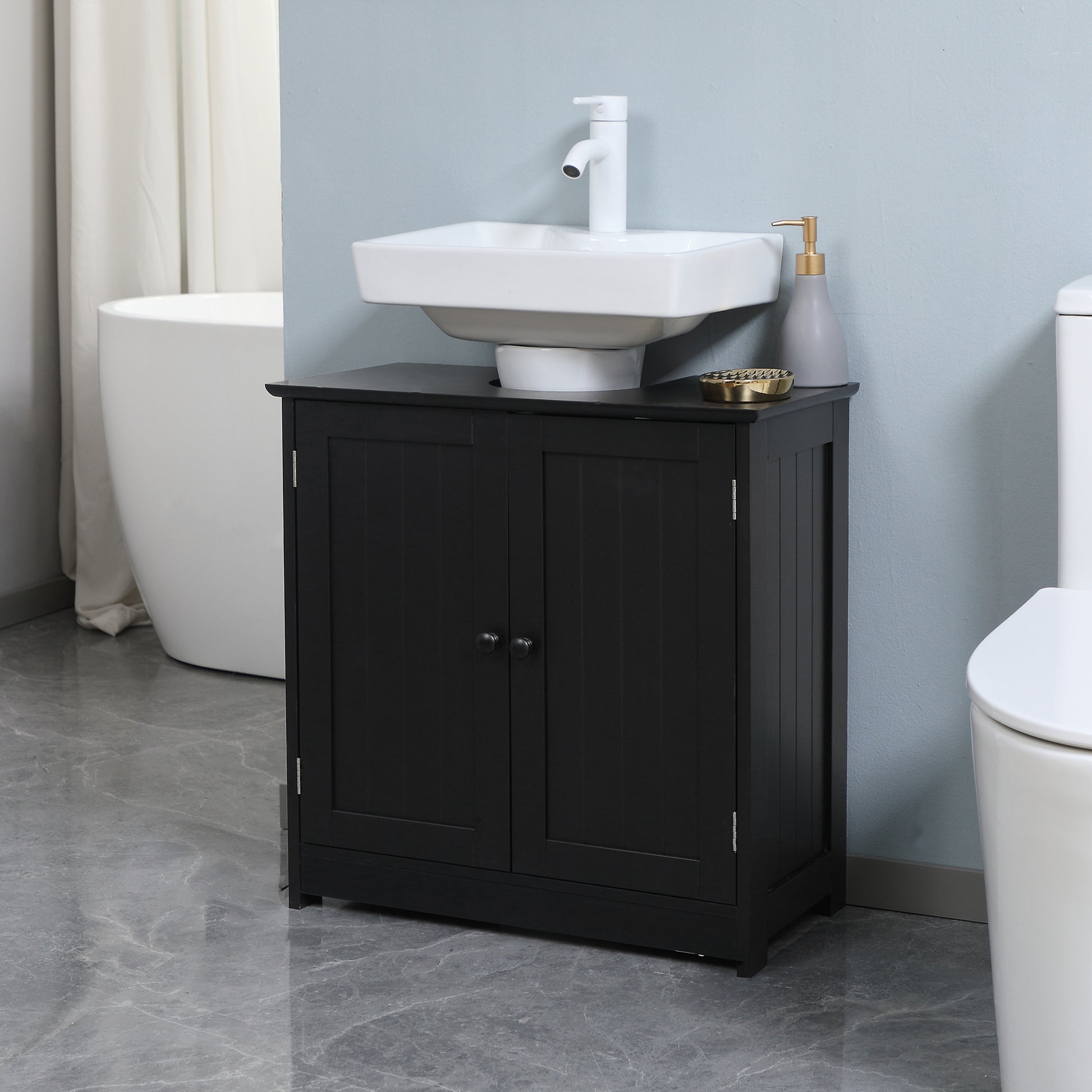 Black MDF Under Sink Bathroom Cabinet - Storage & Organization