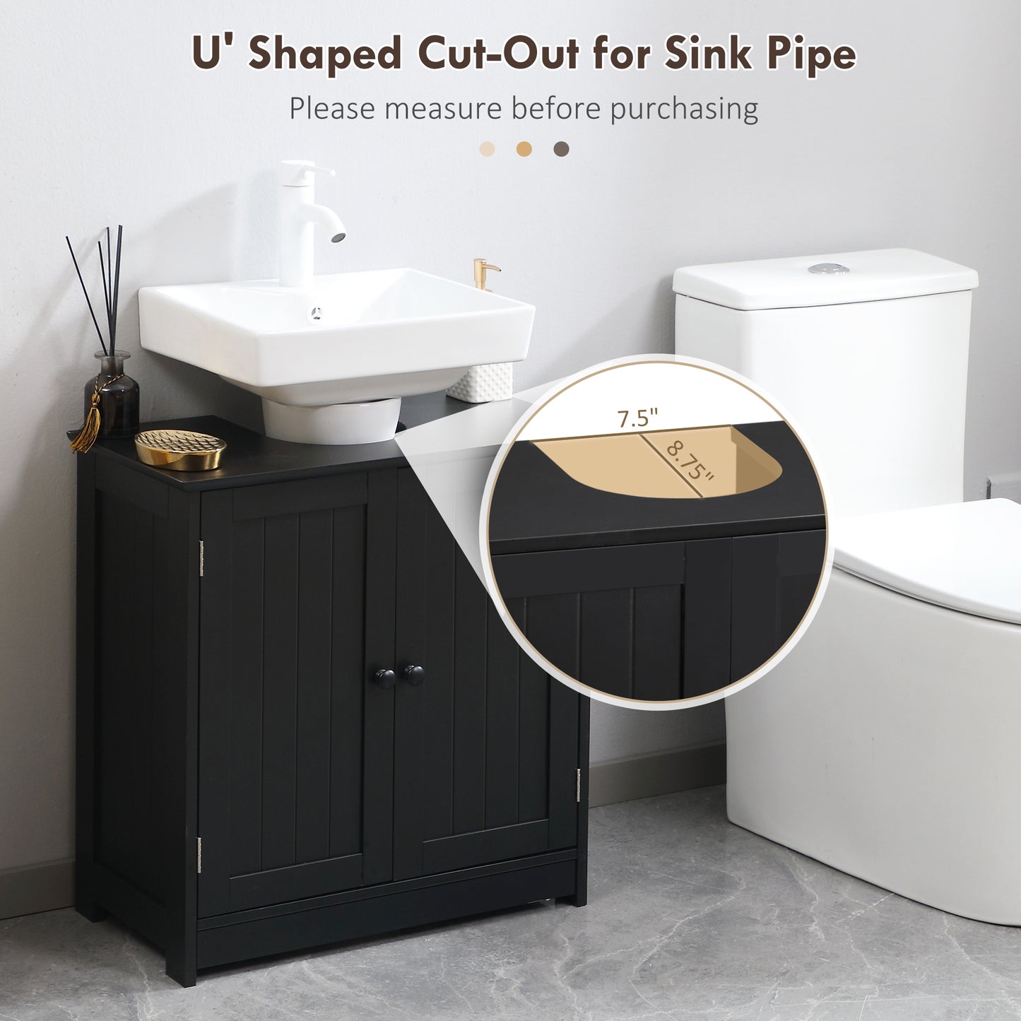 Black MDF Under Sink Bathroom Cabinet - Storage & Organization