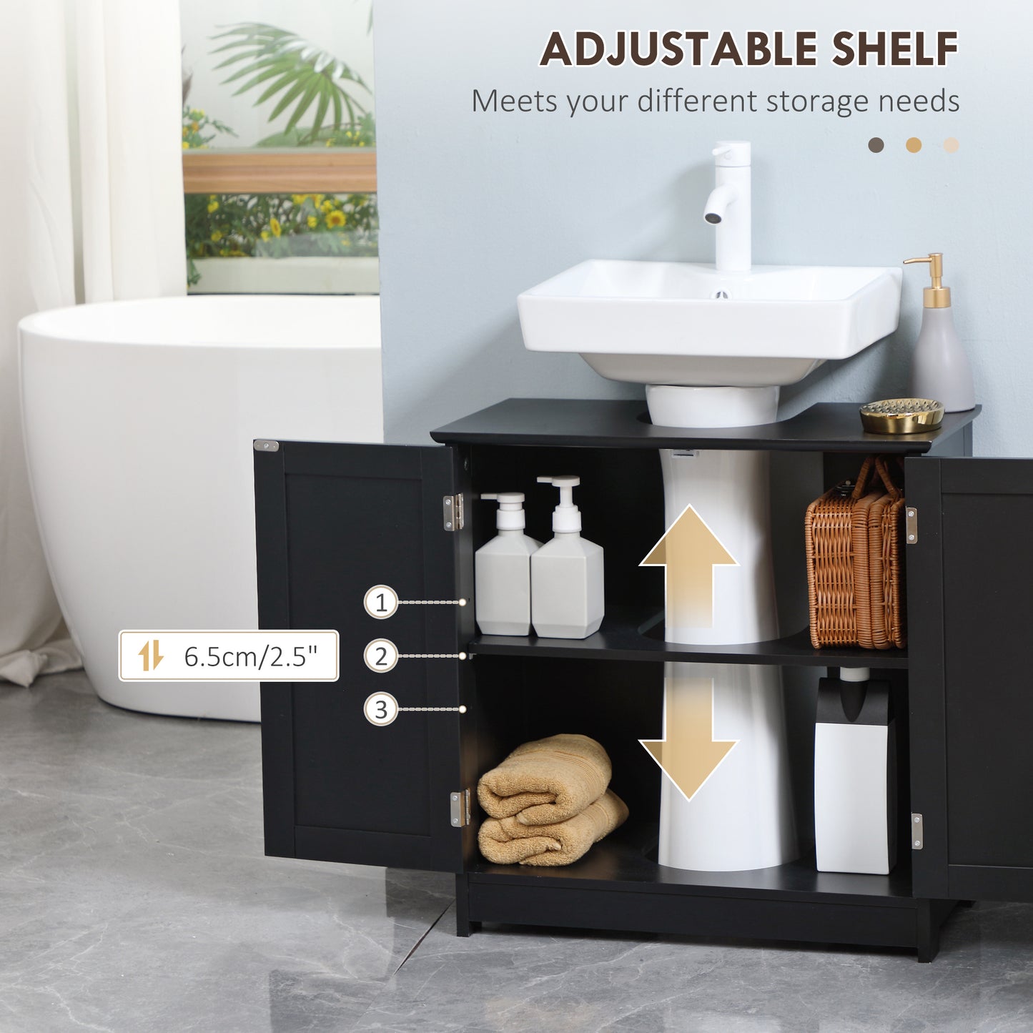 Black MDF Under Sink Bathroom Cabinet - Storage & Organization