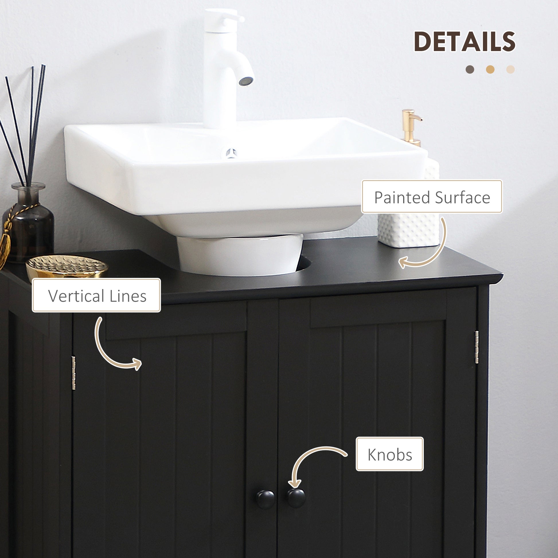 Black MDF Under Sink Bathroom Cabinet - Storage & Organization