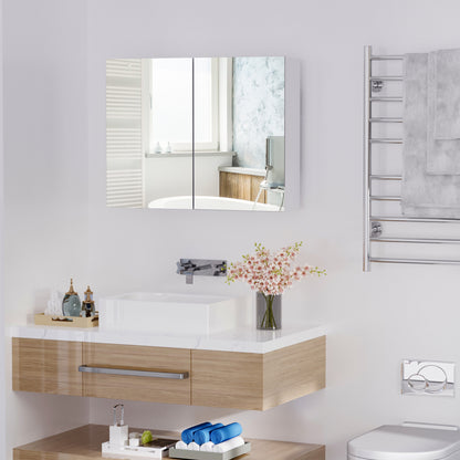 White MDF Bathroom Cabinet with Mirror - 31.5" Storage for Living Room