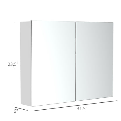 White MDF Bathroom Cabinet with Mirror - 31.5" Storage for Living Room