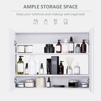 White MDF Bathroom Cabinet with Mirror - 31.5" Storage for Living Room