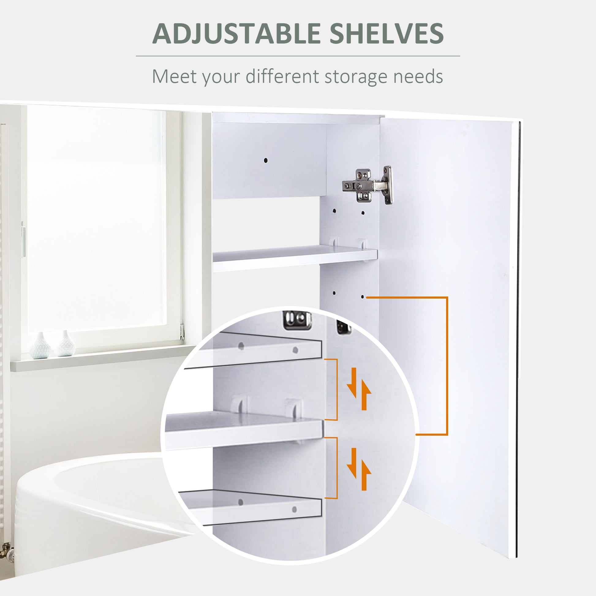 White MDF Bathroom Cabinet with Mirror - 31.5" Storage for Living Room