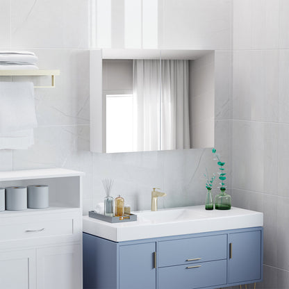 White MDF Bathroom Cabinet with Mirror - 31.5" Storage for Living Room