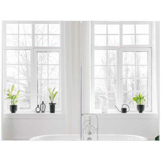 HOMCOM Double Door Wall Mounted Bathroom Mirror, 31.5" x 23.5" Medicine Cabinet with Modern Design, Large Storage, & Quiet Hinges
