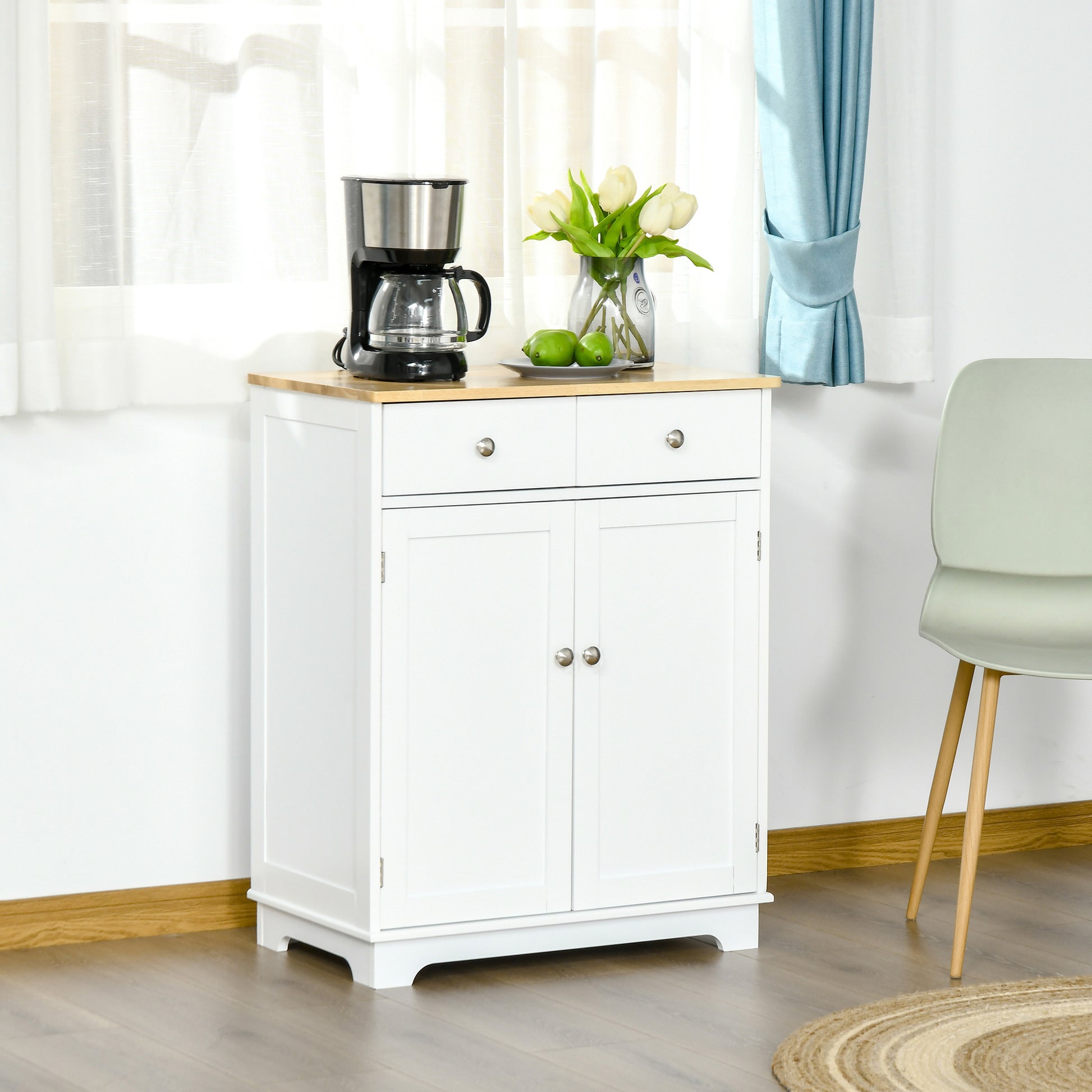 HOMCOM White Sideboard Buffet Cabinet - 2 Doors & Drawers