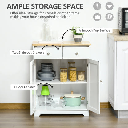 HOMCOM White Sideboard Buffet Cabinet - 2 Doors & Drawers