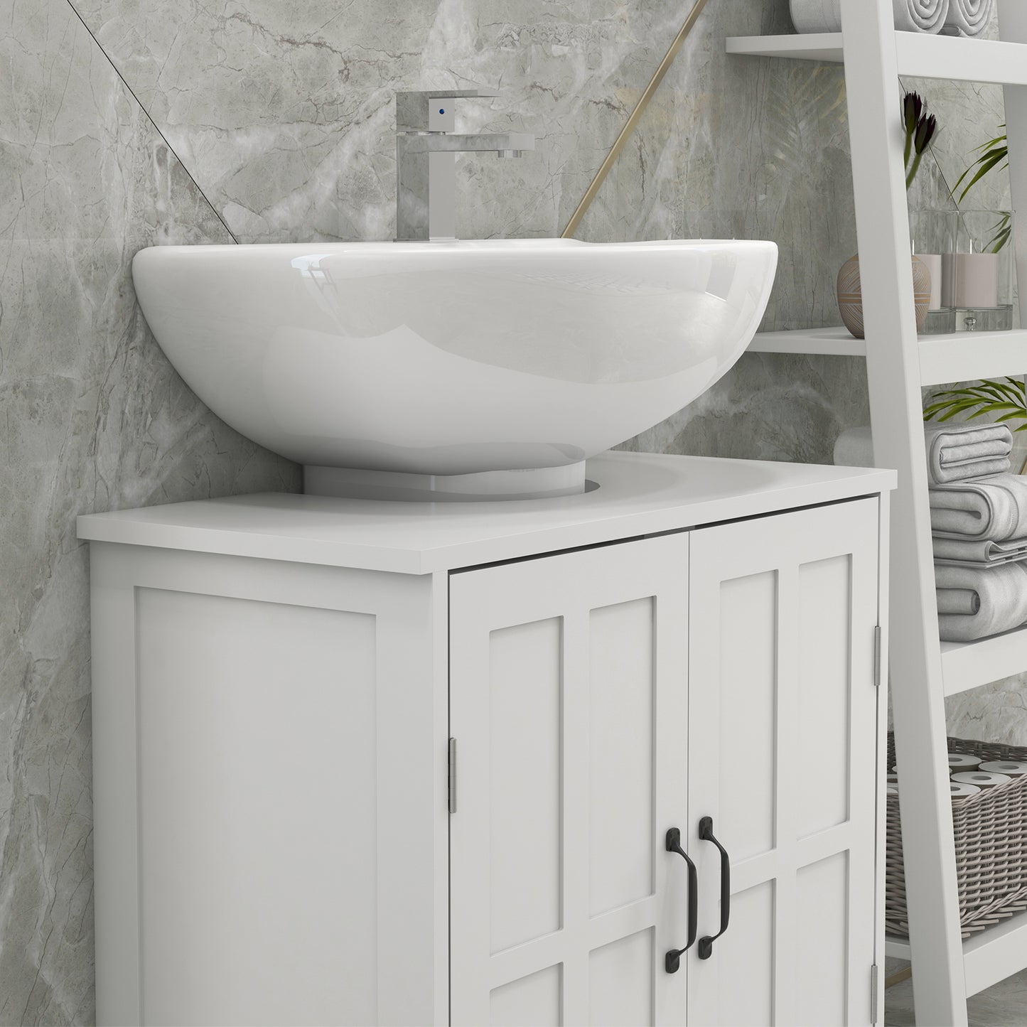 White Bathroom Vanity Cabinet - Under Sink Storage