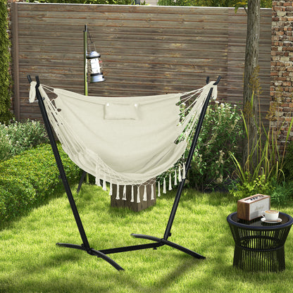 White Steel Outdoor Hammock Chair with Stand