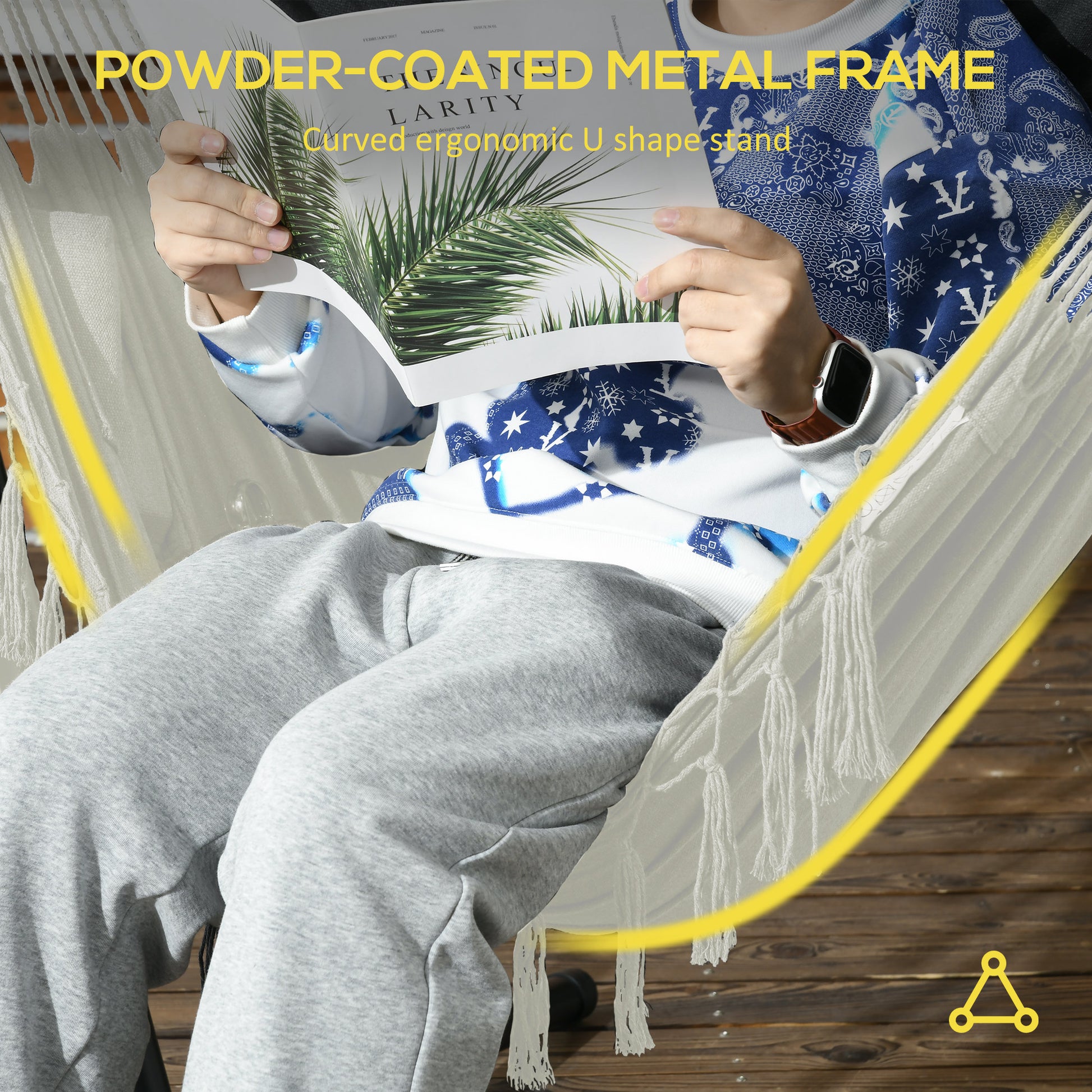 White Steel Outdoor Hammock Chair with Stand