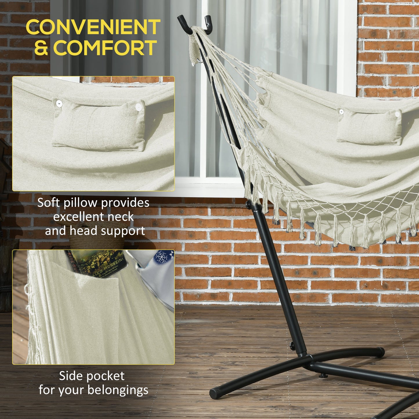White Steel Outdoor Hammock Chair with Stand