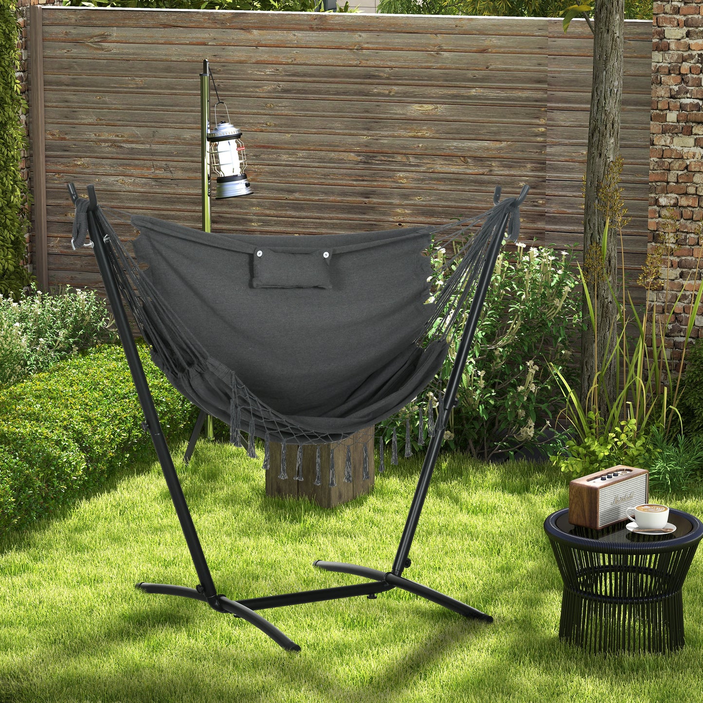 Gray Steel Outdoor Hammock Chair with Stand