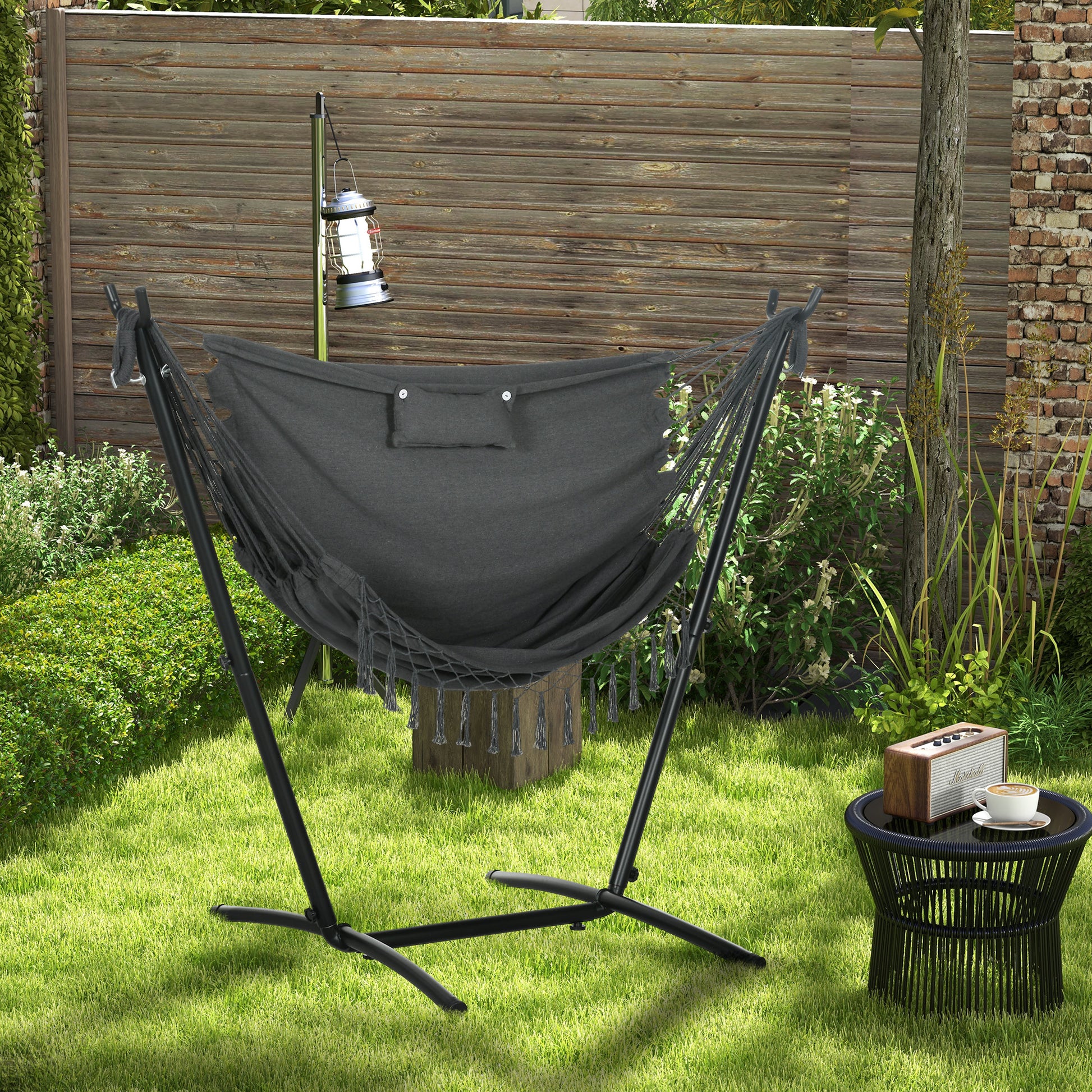 Gray Steel Outdoor Hammock Chair with Stand