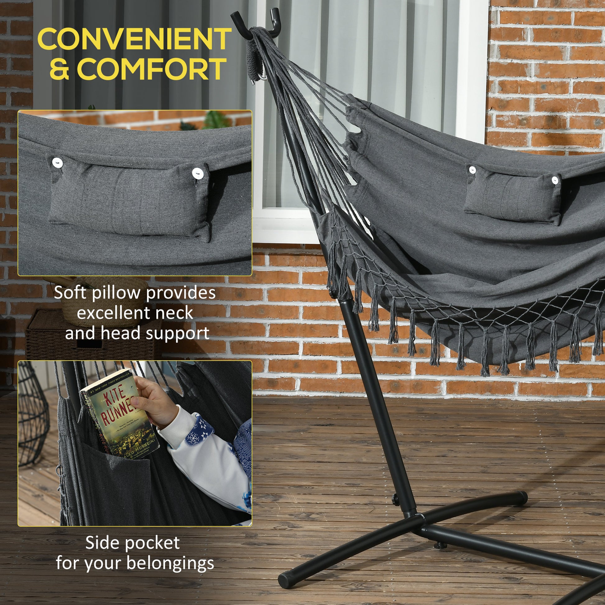 Gray Steel Outdoor Hammock Chair with Stand