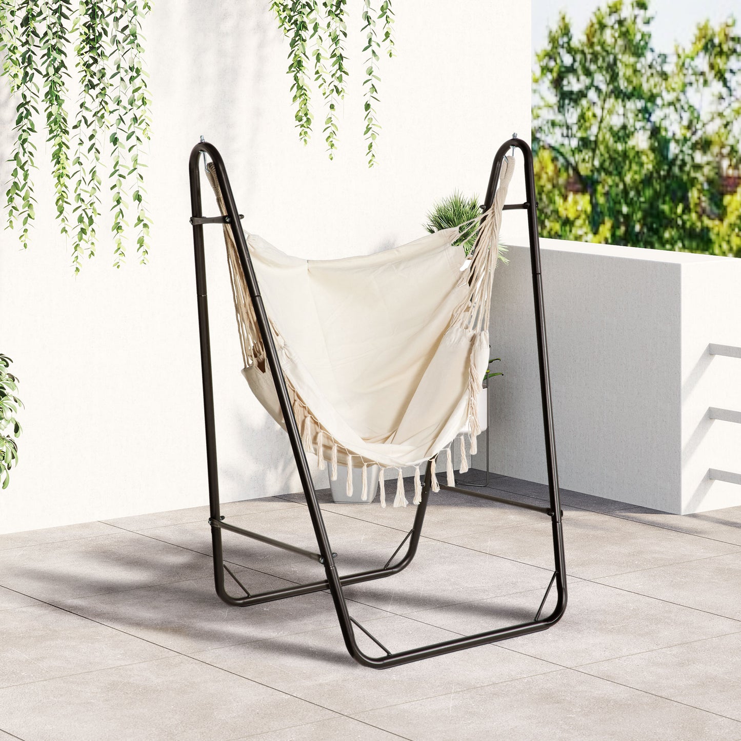 White Steel Outdoor Hammock Chair with Stand - 330lb Capacity