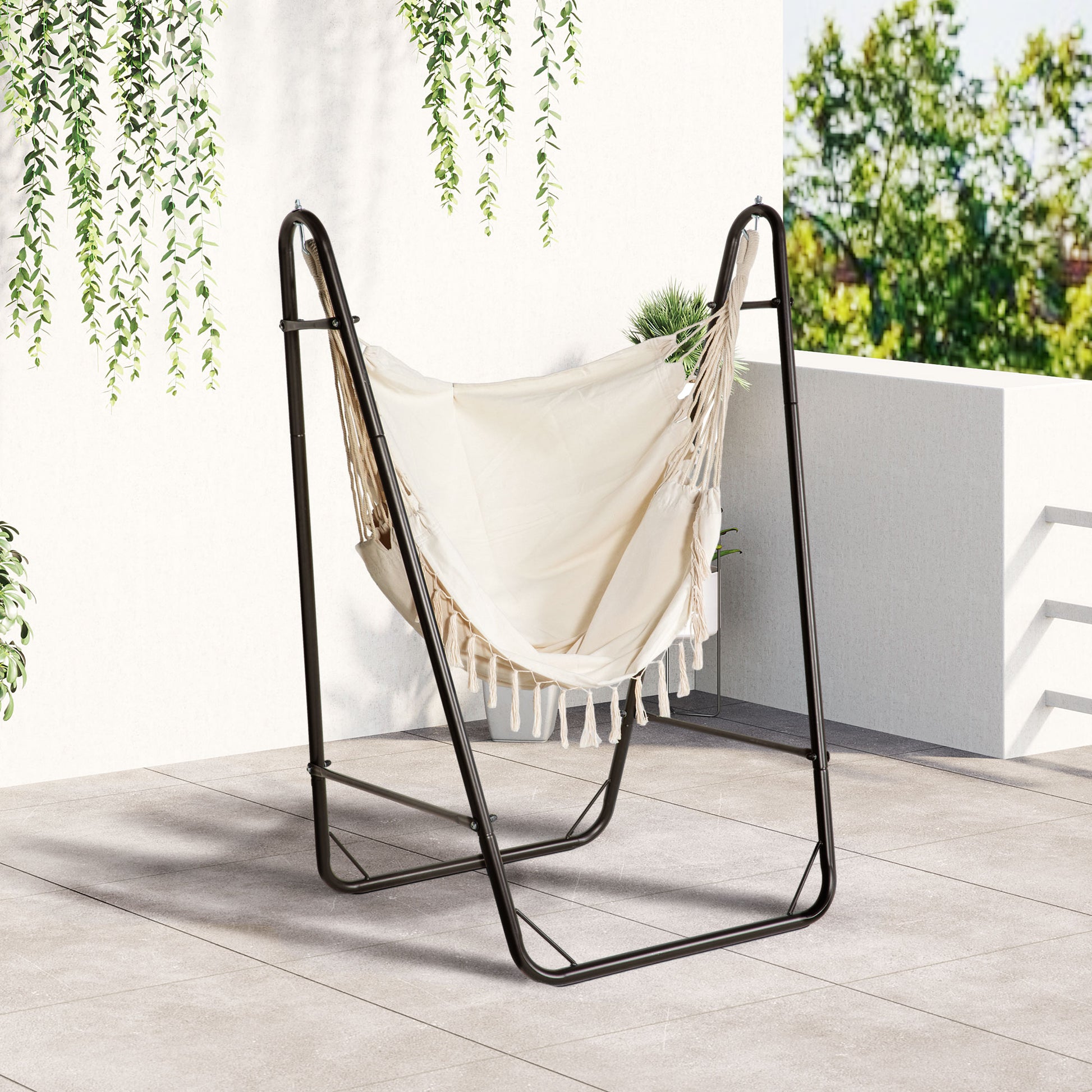 White Steel Outdoor Hammock Chair with Stand - 330lb Capacity