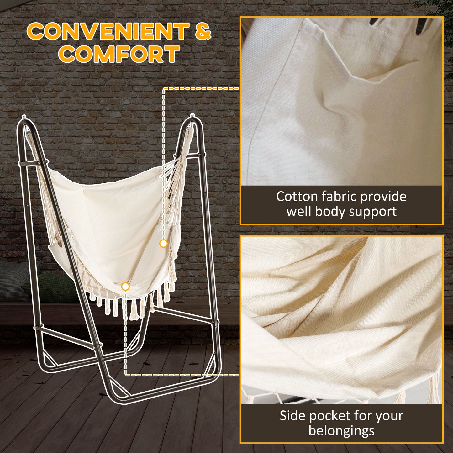 White Steel Outdoor Hammock Chair with Stand - 330lb Capacity