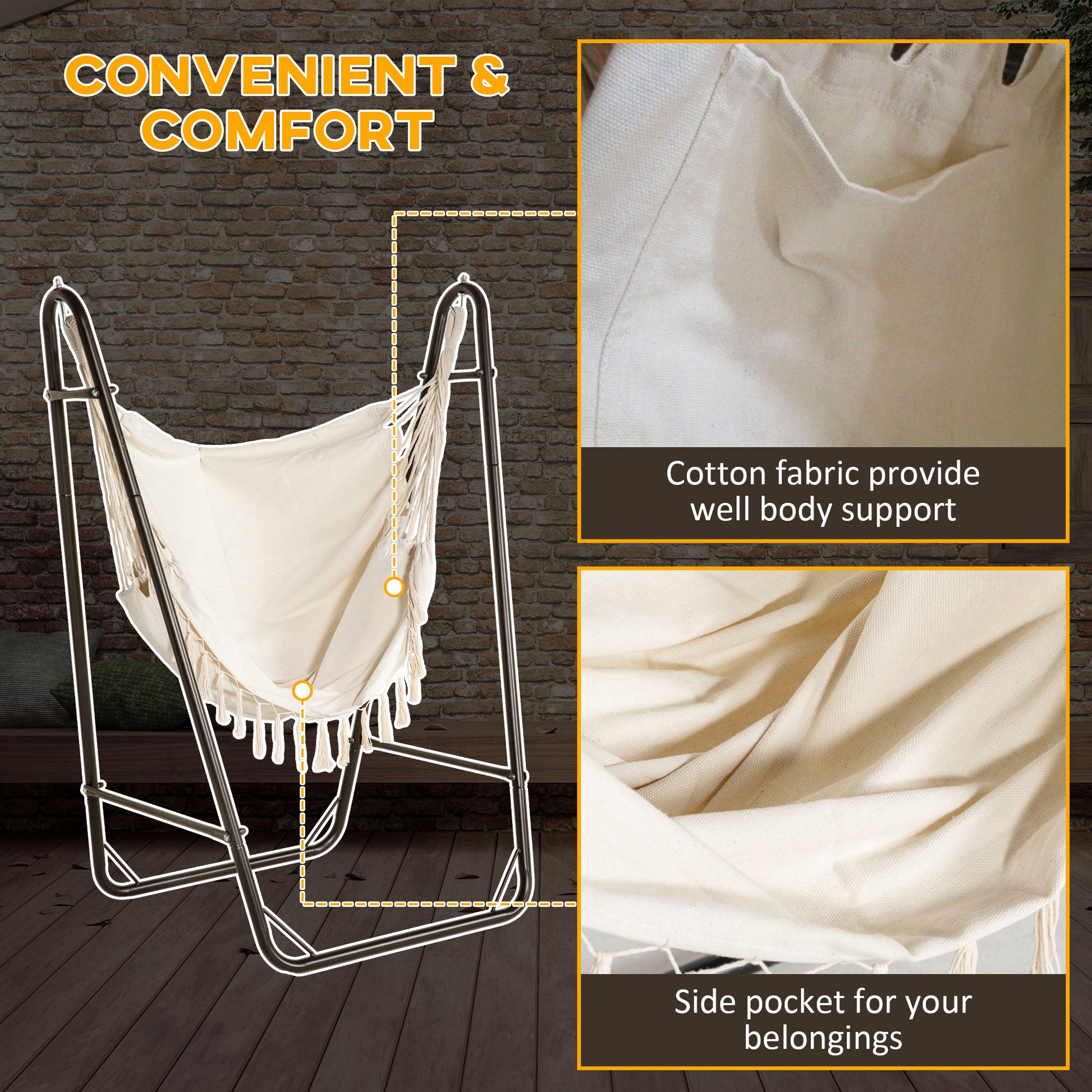 White Steel Outdoor Hammock Chair with Stand - 330lb Capacity