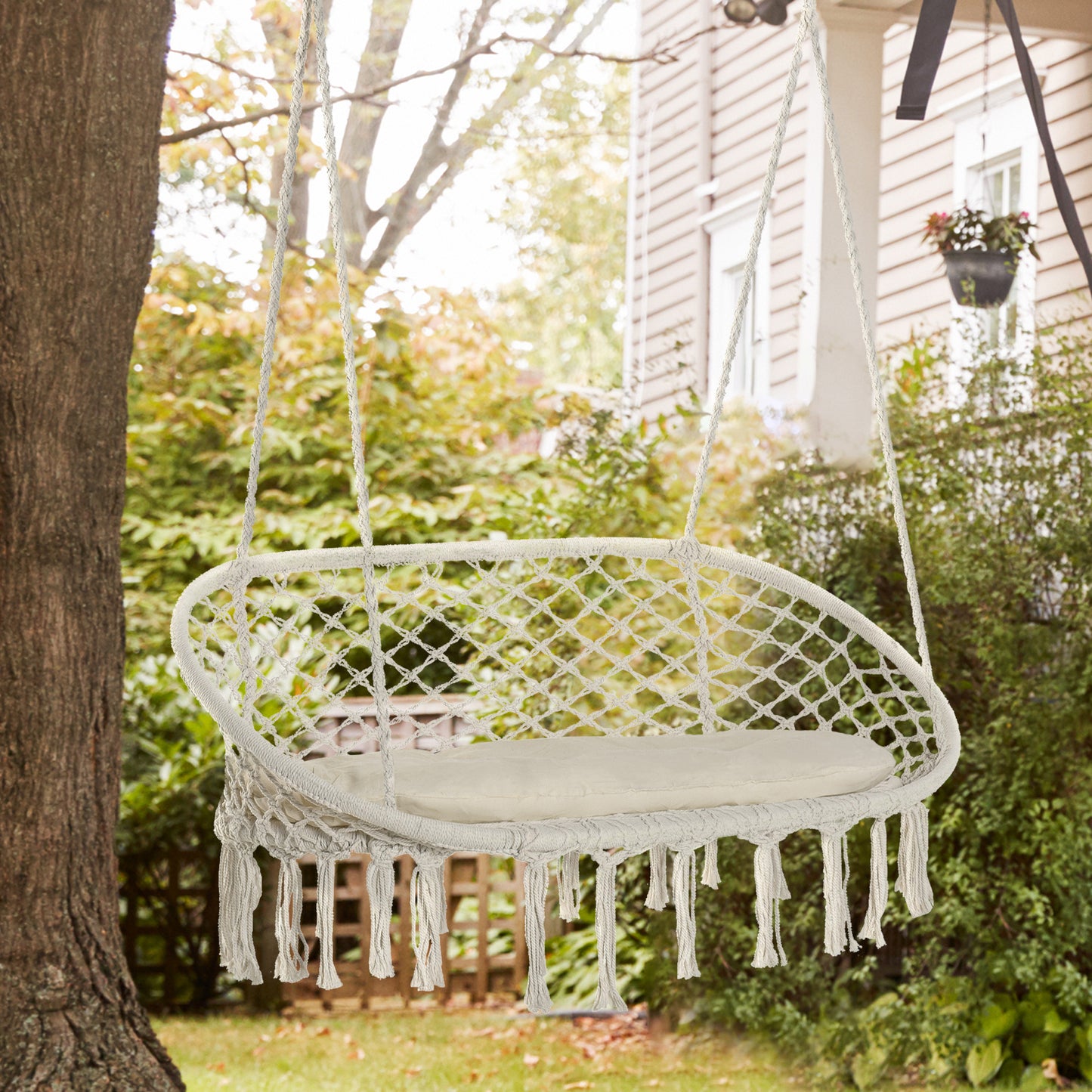 White Steel Hanging Chair - 2 Person Outdoor Swing