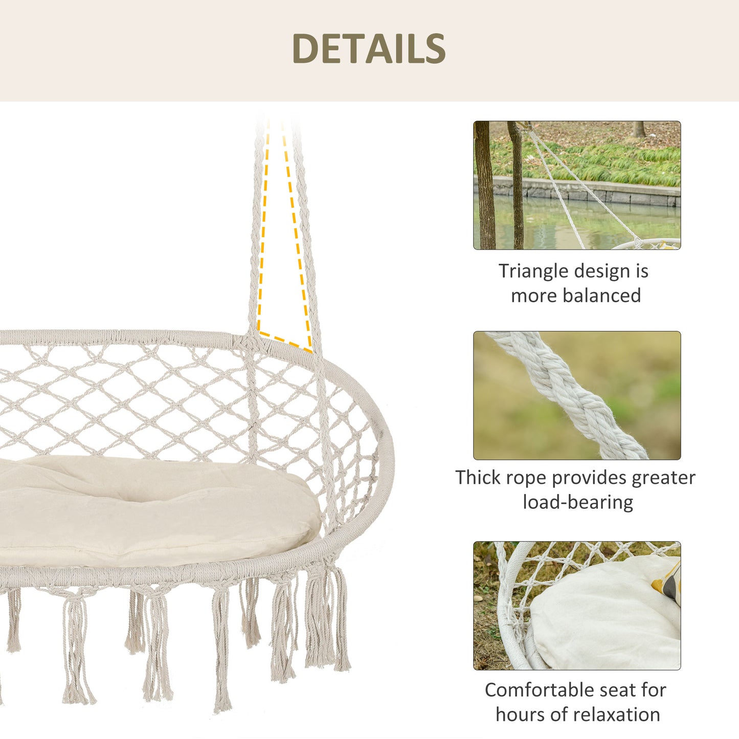 White Steel Hanging Chair - 2 Person Outdoor Swing