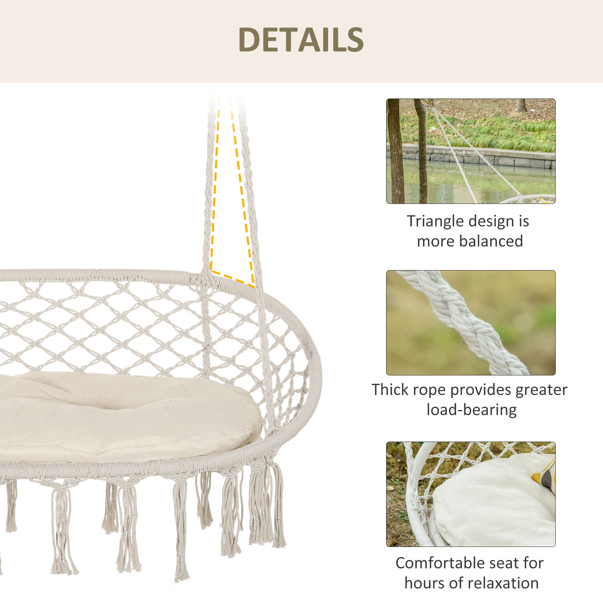 White Steel Hanging Chair - 2 Person Outdoor Swing