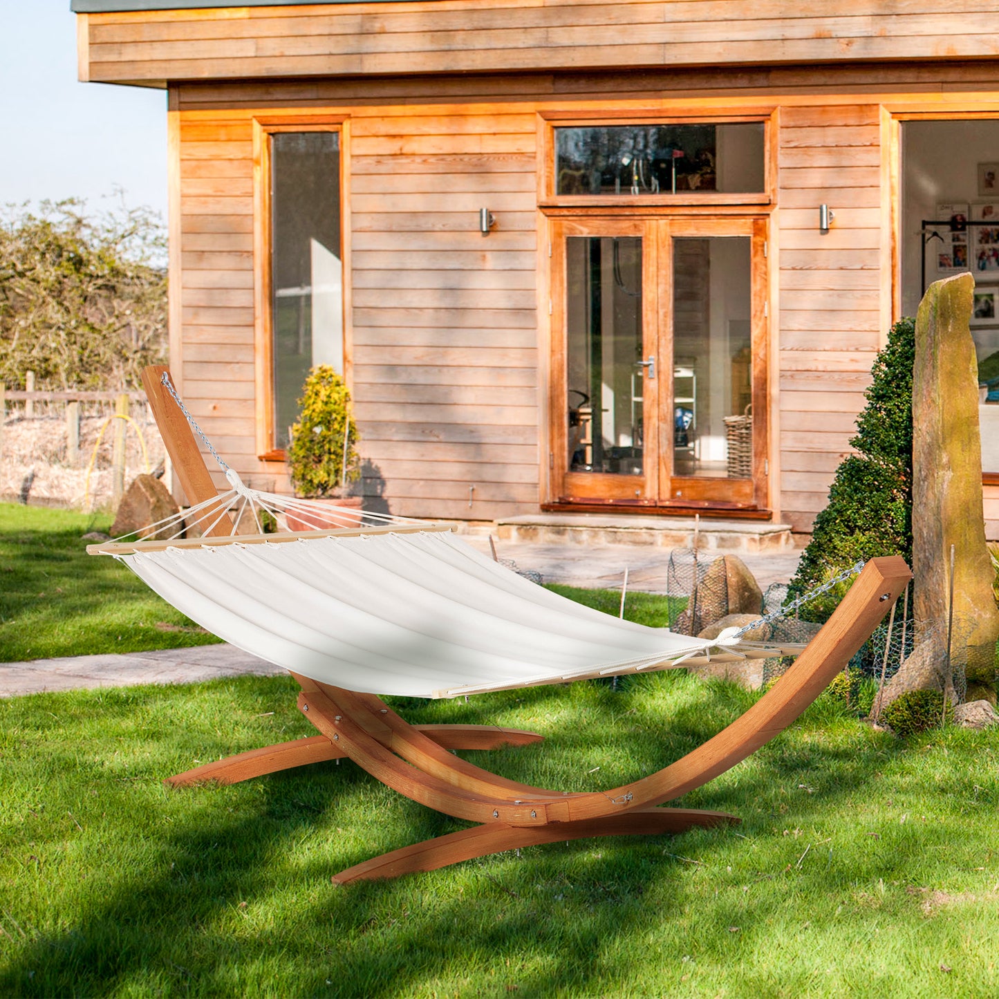Extra Large Outdoor Hammock Stand - White Wood Frame