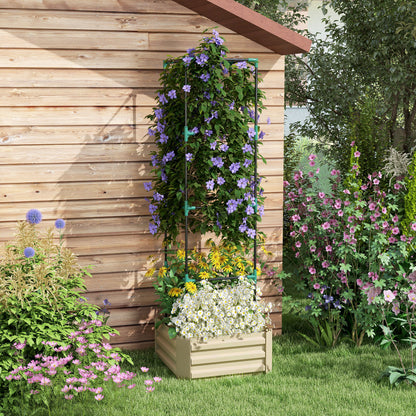 White Steel Raised Garden Bed with Trellis for Backyard Gardening