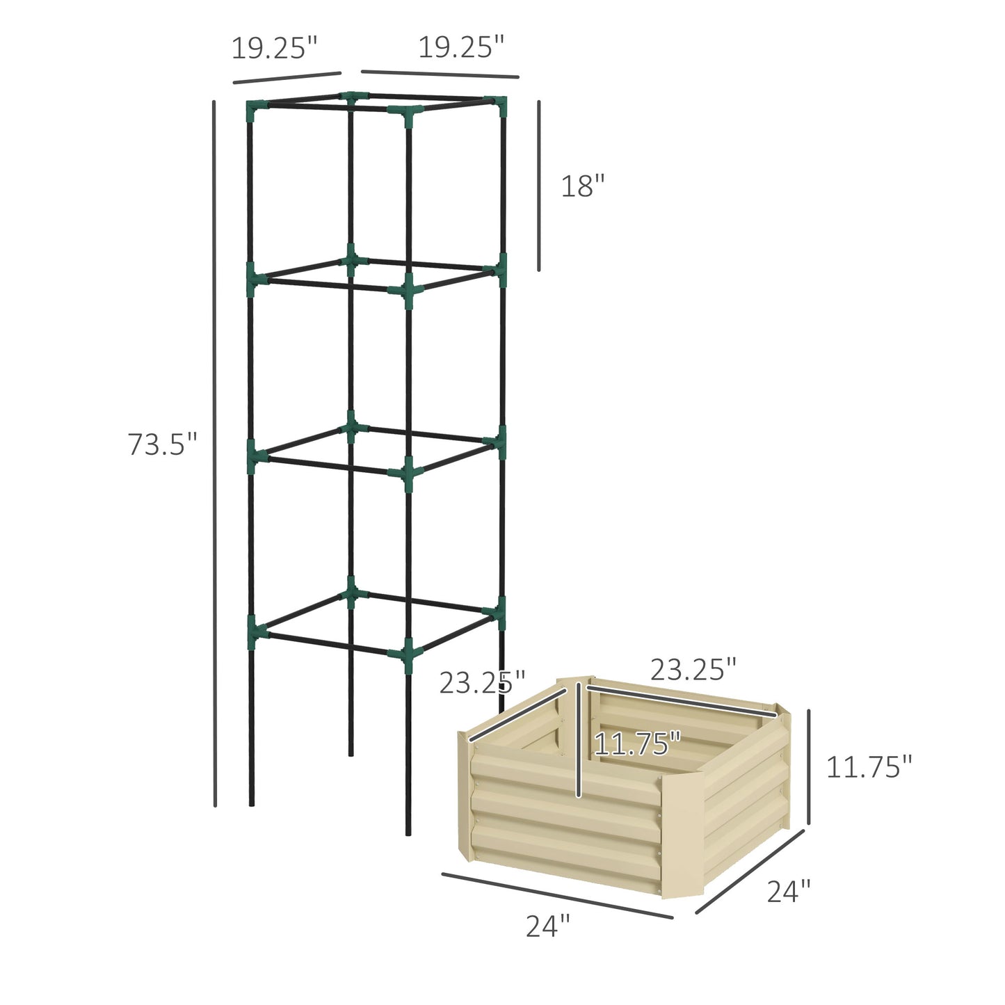 White Steel Raised Garden Bed with Trellis for Backyard Gardening