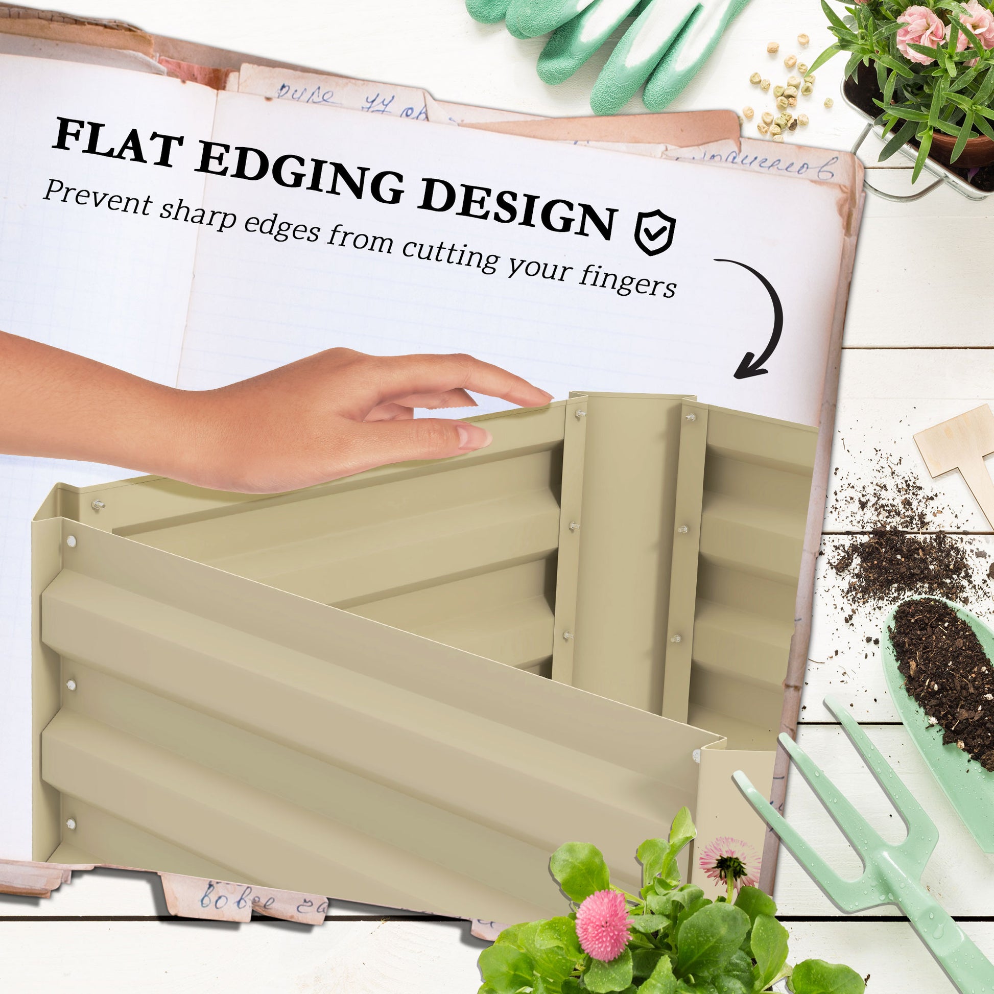 White Steel Raised Garden Bed with Trellis for Backyard Gardening