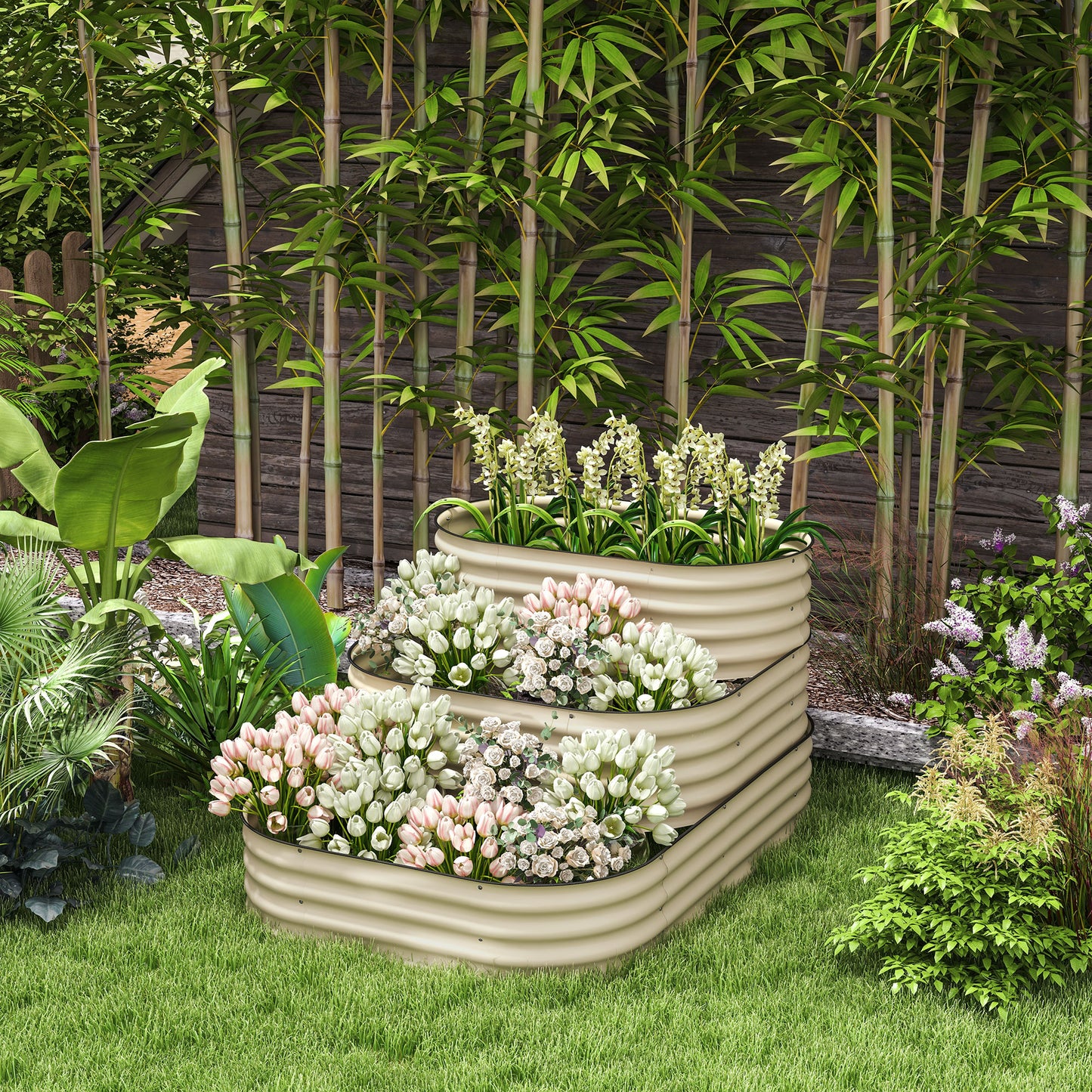 White Zinc Raised Garden Bed - 3 Tier Planter Box