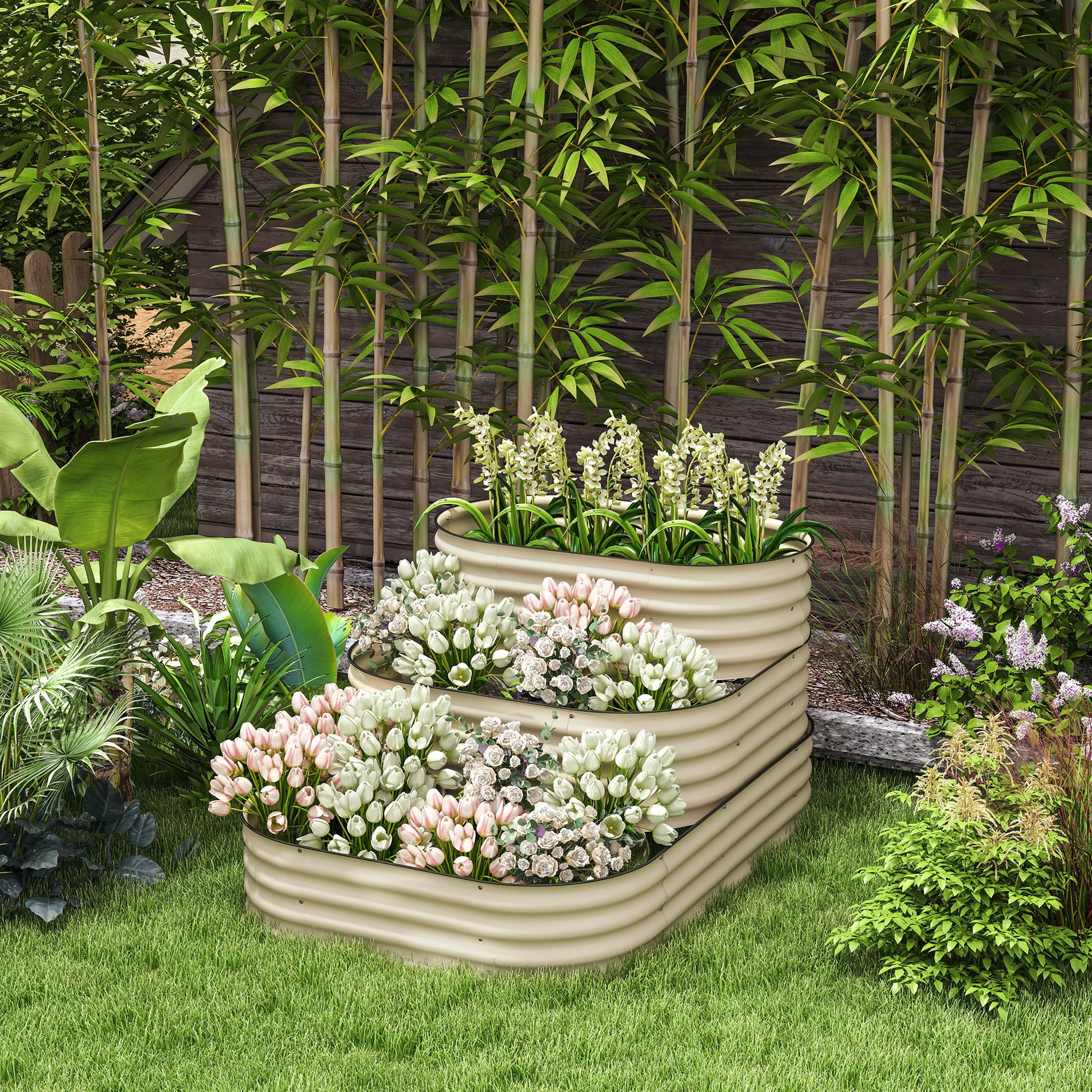 White Zinc Raised Garden Bed - 3 Tier Planter Box