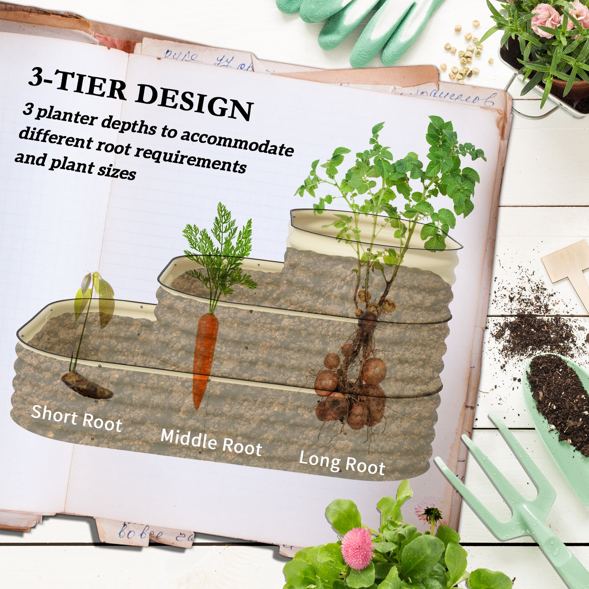 White Zinc Raised Garden Bed - 3 Tier Planter Box
