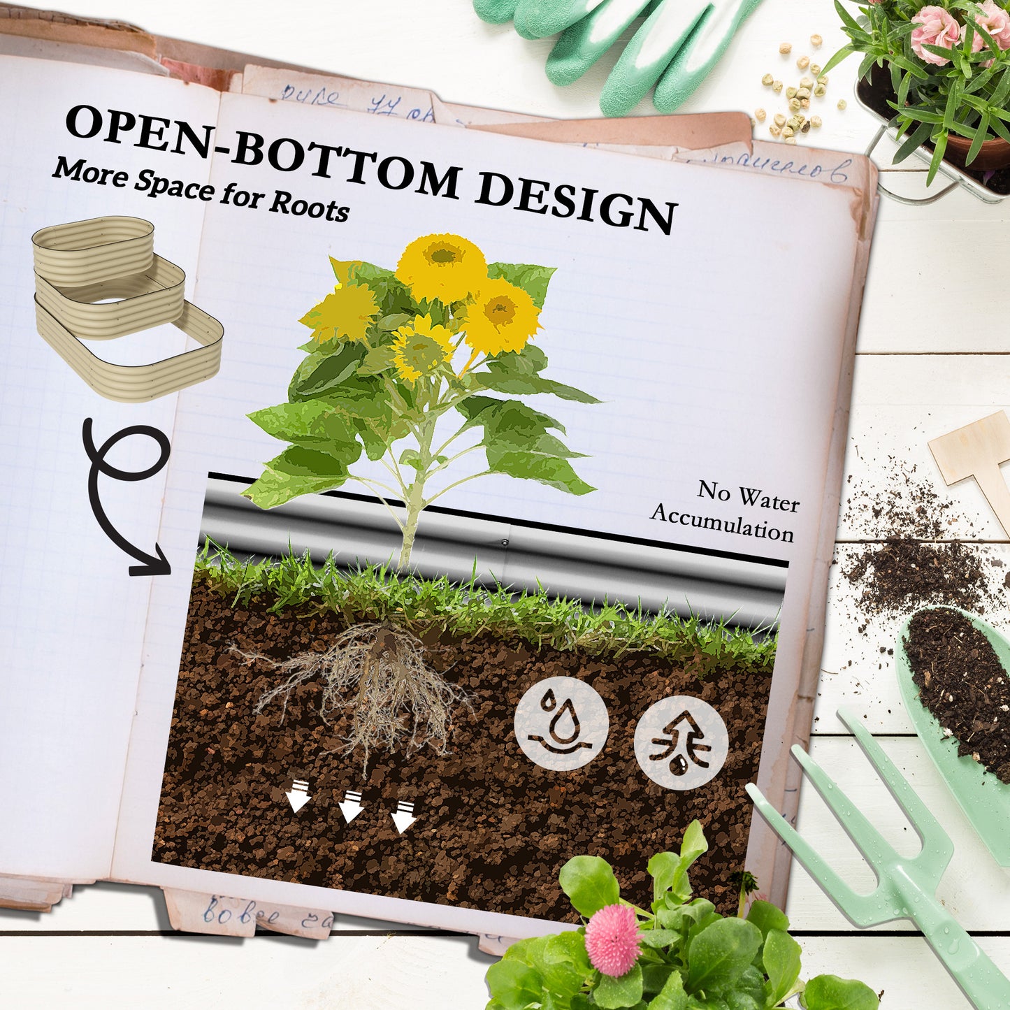 White Zinc Raised Garden Bed - 3 Tier Planter Box