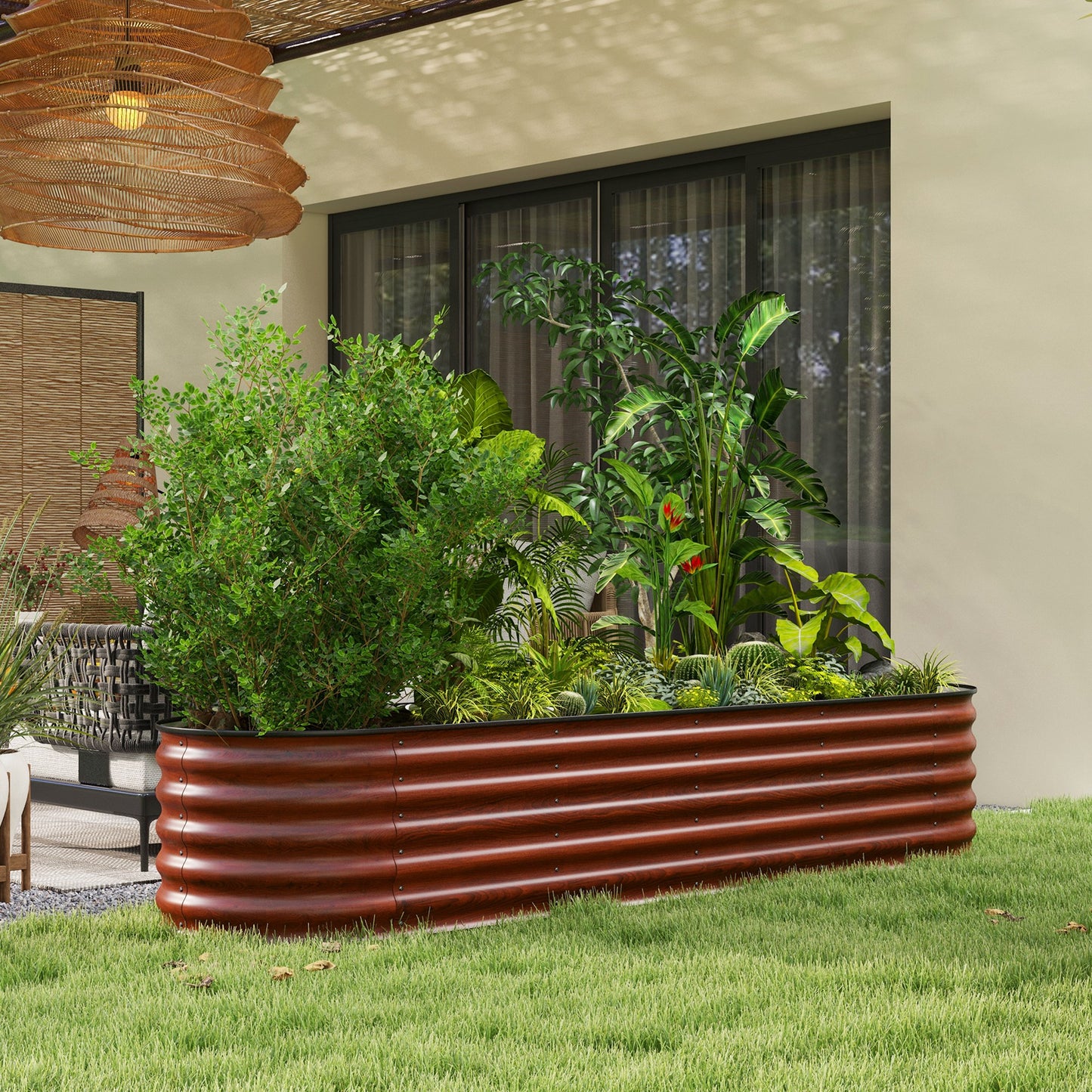 Outsunny 8' Raised Garden Bed Kit - Brown Steel Planter