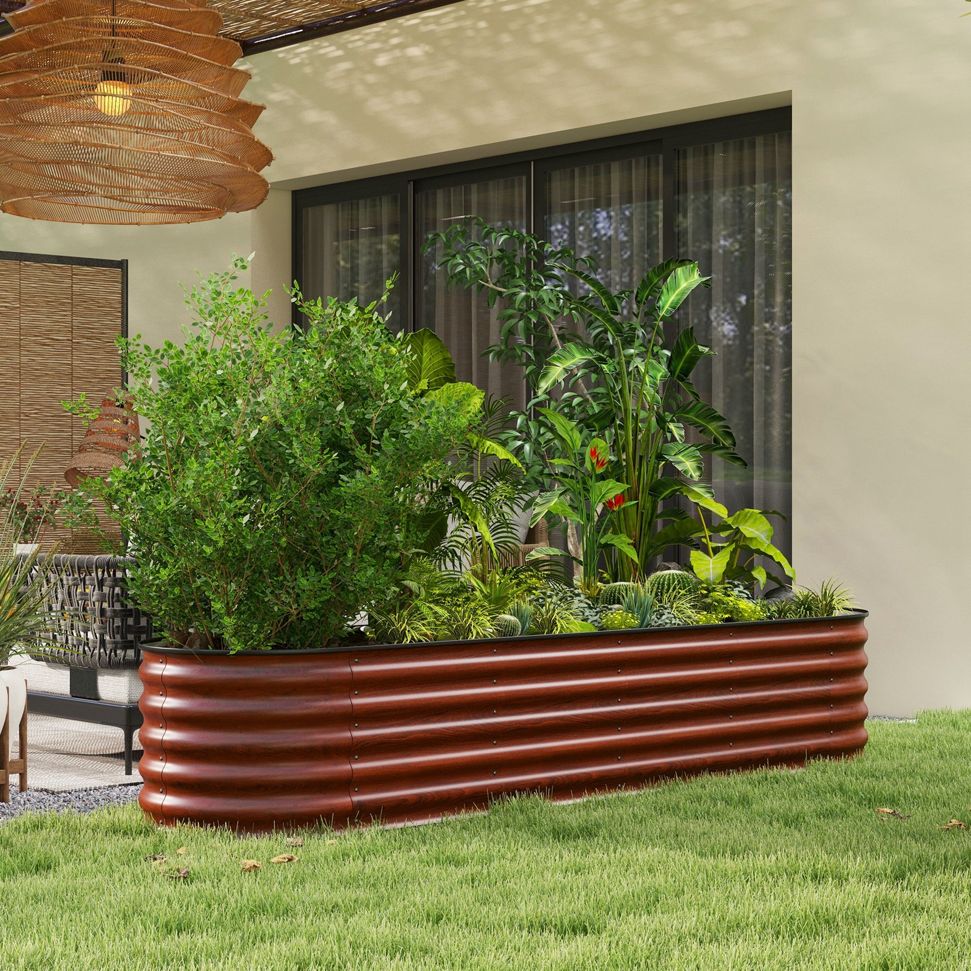 Outsunny 8' Raised Garden Bed Kit - Brown Steel Planter