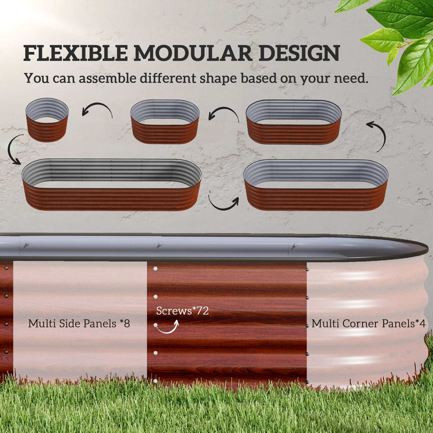 Outsunny 8' Raised Garden Bed Kit - Brown Steel Planter