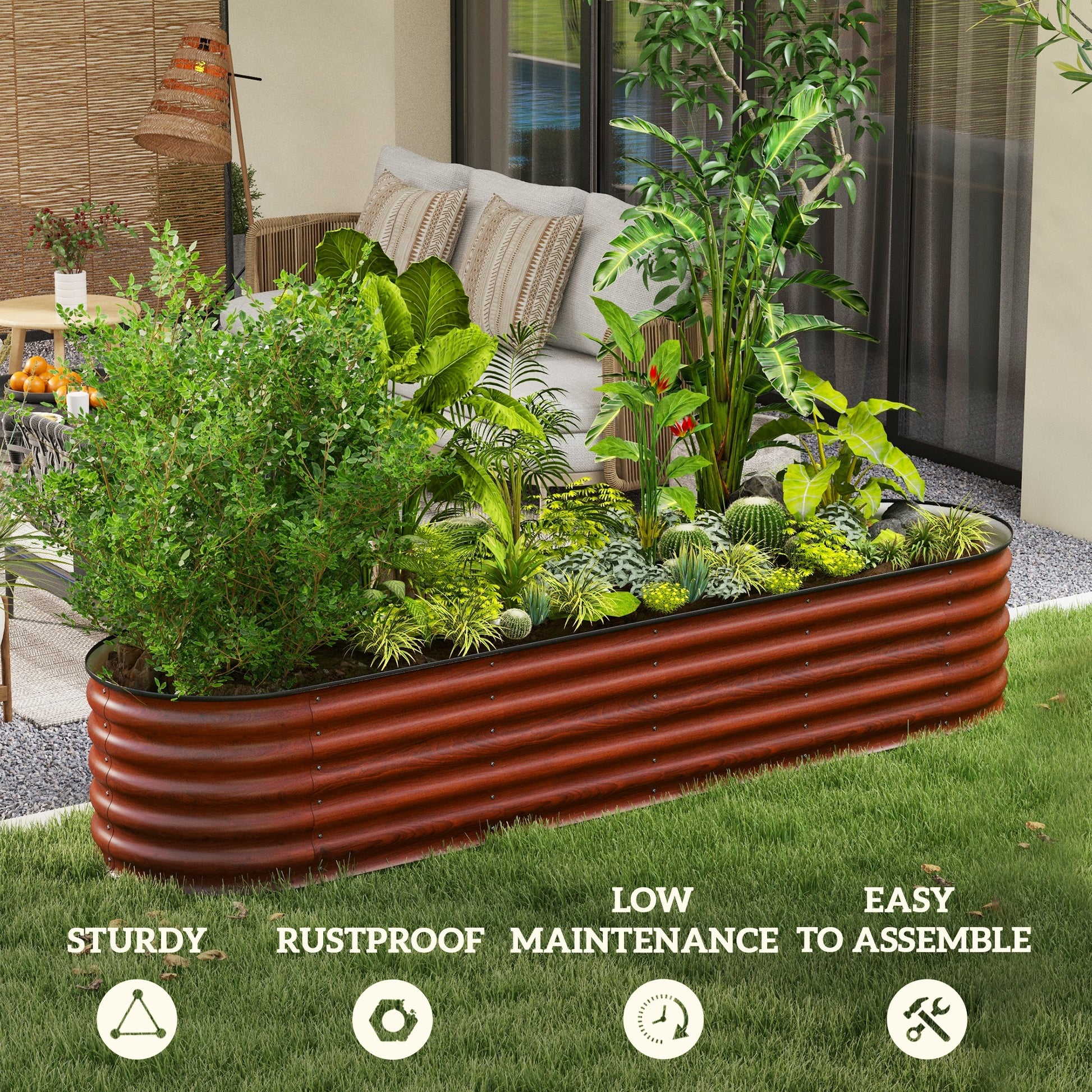 Outsunny 8' Raised Garden Bed Kit - Brown Steel Planter