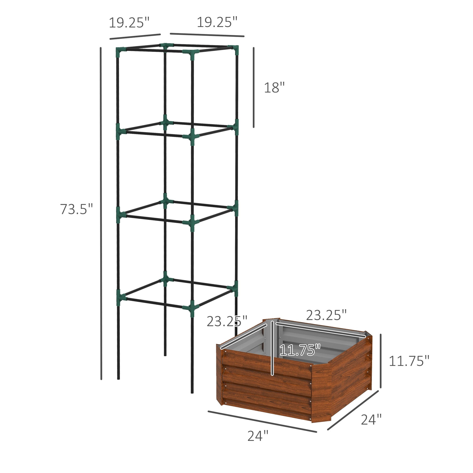 Brown Steel Raised Garden Bed with Trellis for Backyard Gardening