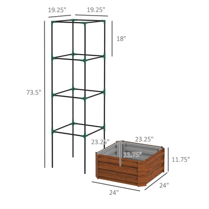 Brown Steel Raised Garden Bed with Trellis for Backyard Gardening
