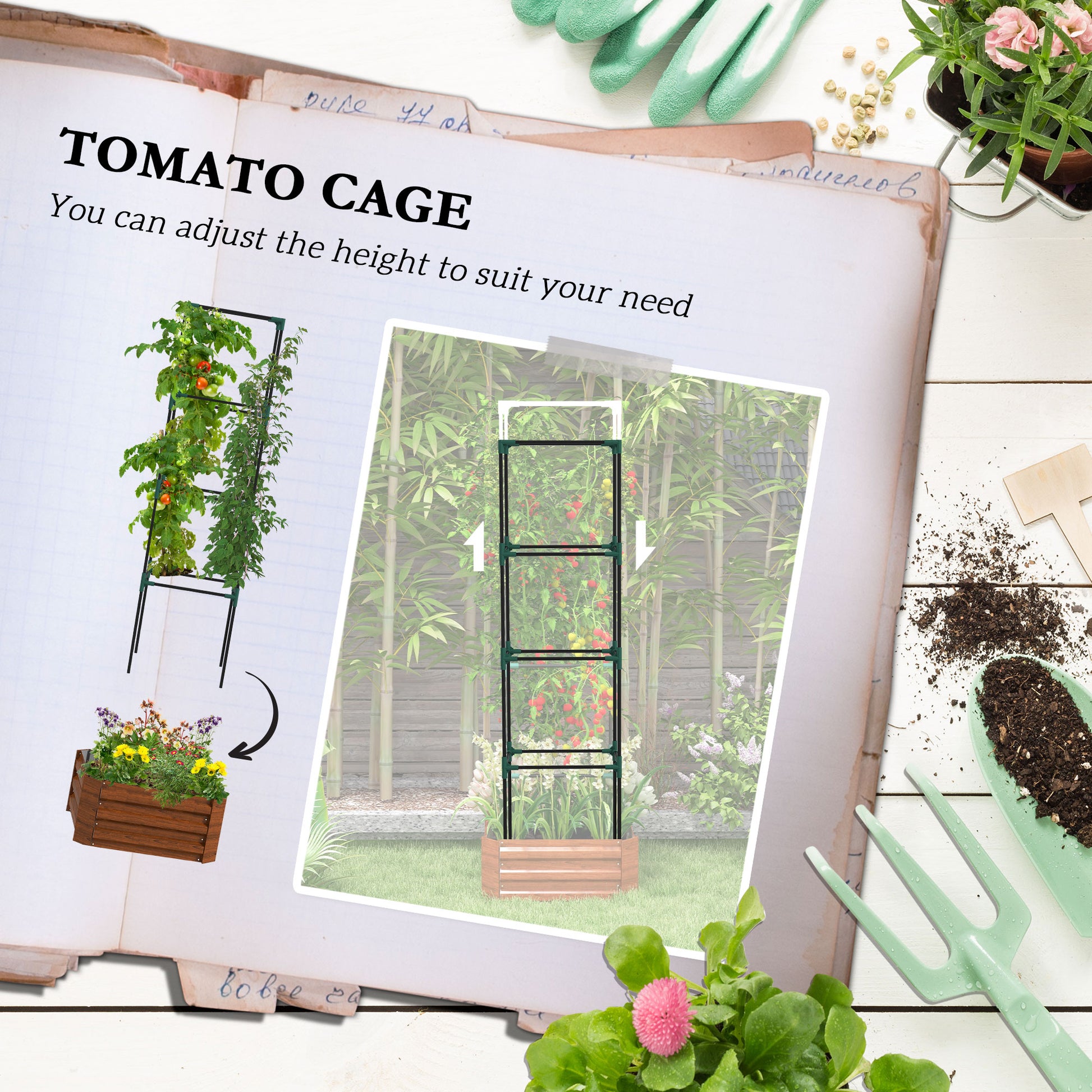 Brown Steel Raised Garden Bed with Trellis for Backyard Gardening