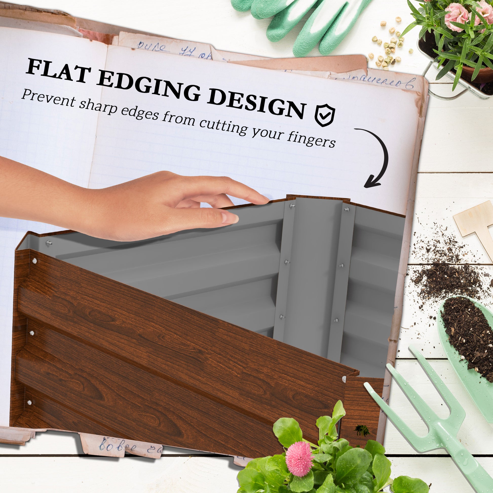 Brown Steel Raised Garden Bed with Trellis for Backyard Gardening